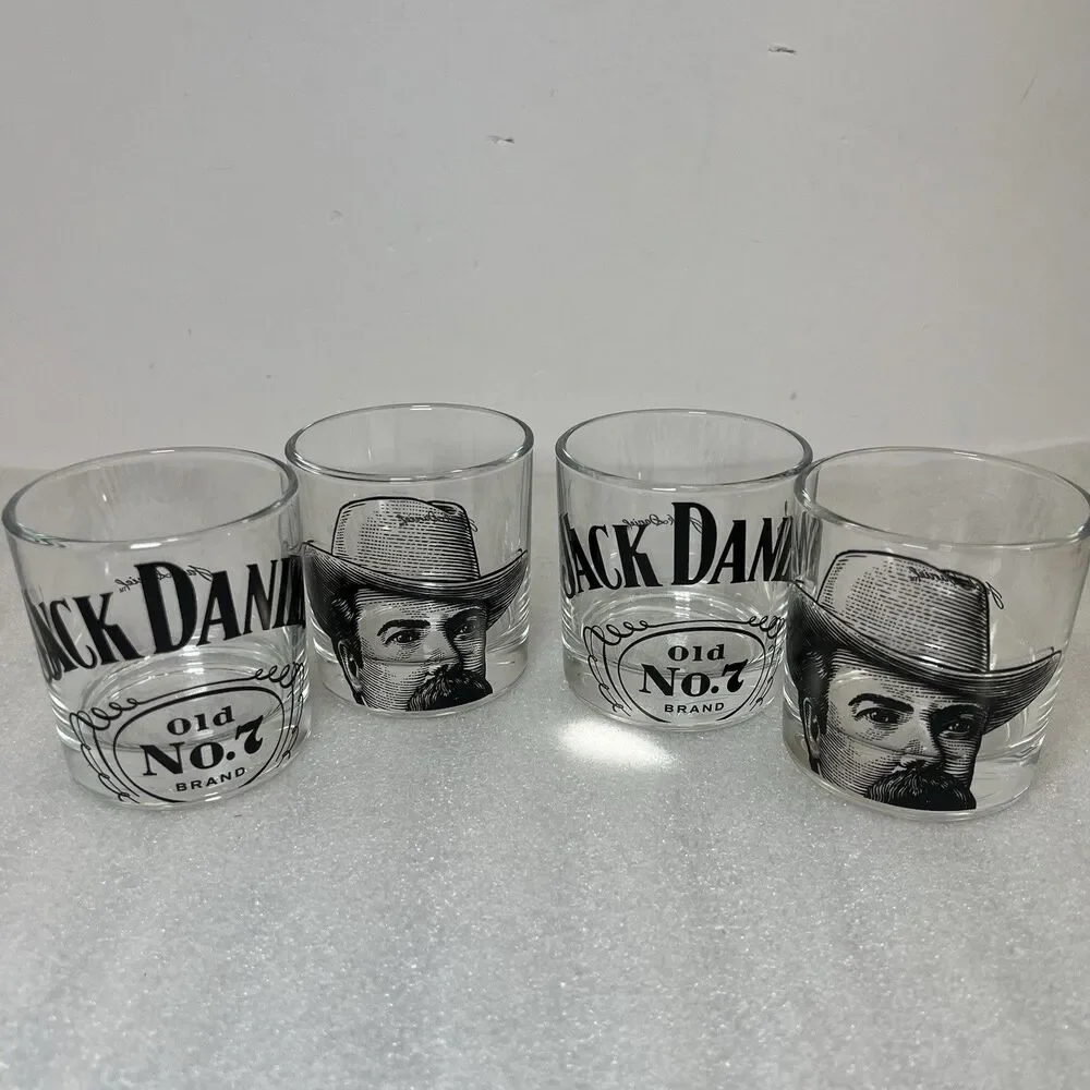 Jack Daniels Old No. 7 Brand Whiskey Glasses Set Of 4 Cowboy Collectible Barwar